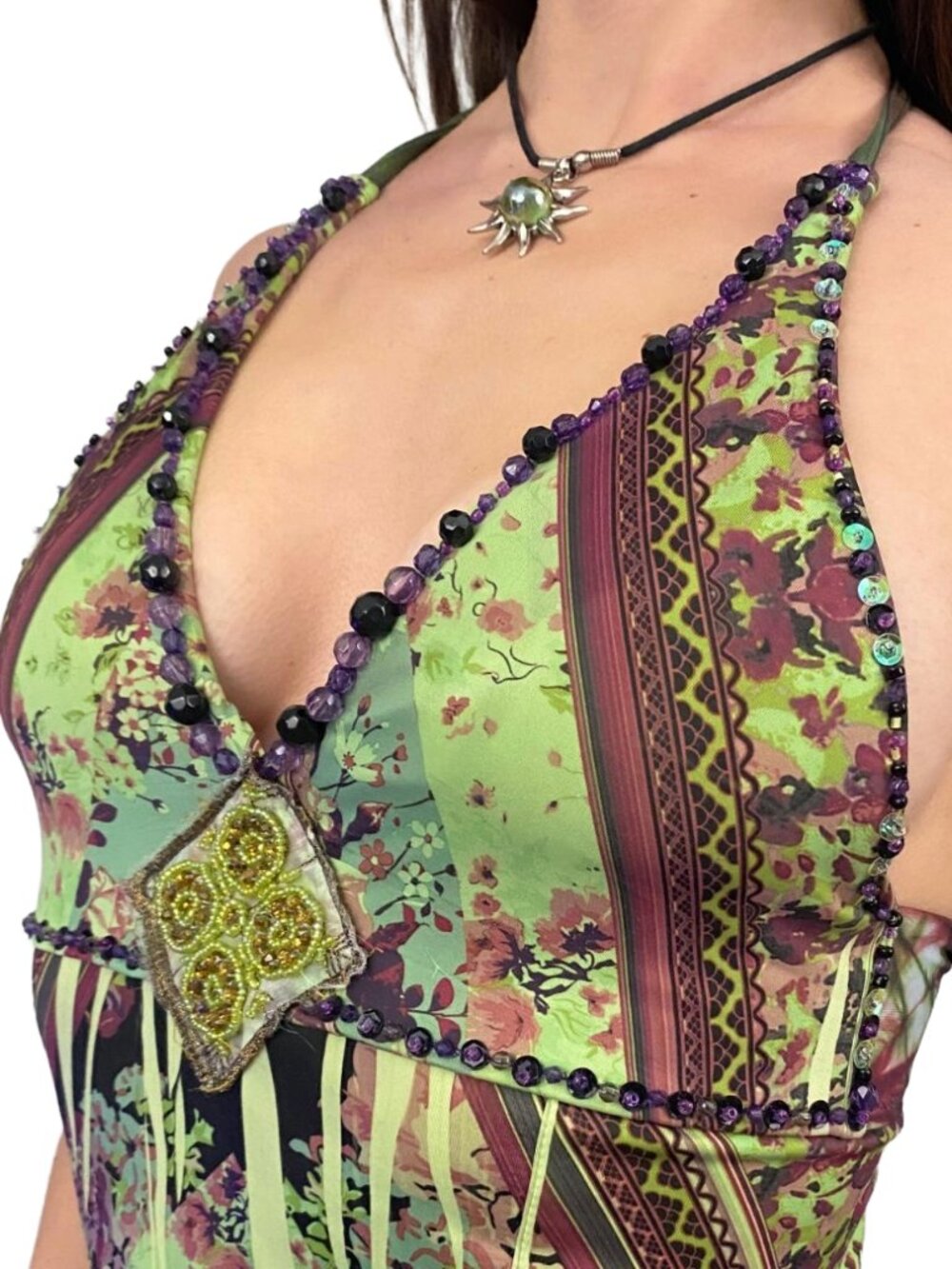 y2k 2000s boho fairy embellished reworked halter top
